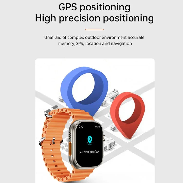 WS-E9 Ultra 2,2 Zoll IP67 wasserdichte Smartwatch mit Metallschnalle und Silikonarmband, unterstützt Herzfrequenzmessung und NFC, erhältlich in Schwarz, Orange und Blau.