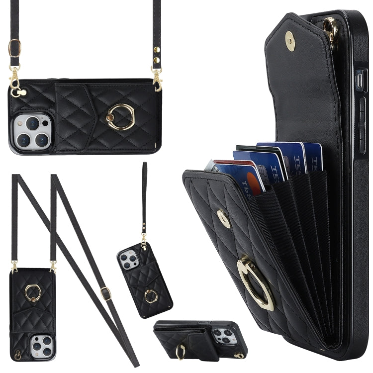 Rhomben-Textur Kartenhalter-Handyhülle mit langem Umhängeband, für iPhone 14 Pro Max, für iPhone 13 Pro Max, für iPhone 13 Pro, für iPhone 13, für iPhone 12 / 12 Pro, für iPhone 12 Pro Max