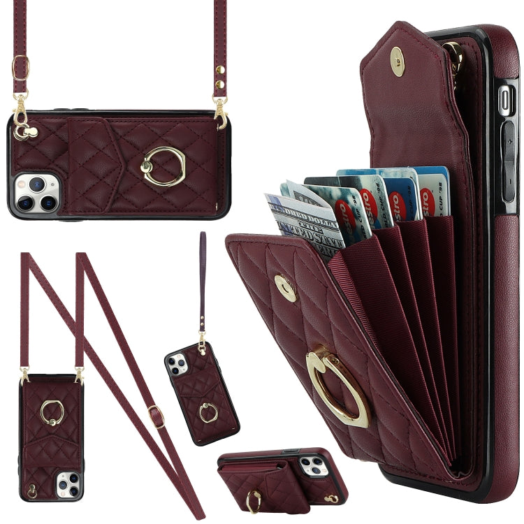 Rauten-Textur-Kartenfach-Handyhülle mit langem Umhängeband, für iPhone 11 Pro Max, für iPhone 11, für iPhone 11 Pro, für iPhone XR, für iPhone XS Max