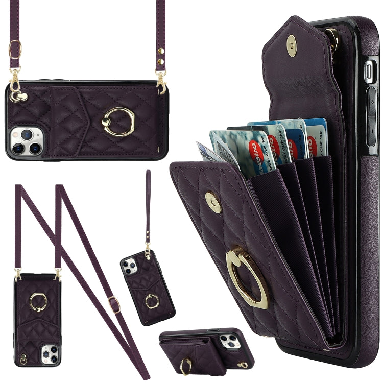 Rauten-Textur-Kartenfach-Handyhülle mit langem Umhängeband, für iPhone 11 Pro Max, für iPhone 11, für iPhone 11 Pro, für iPhone XR, für iPhone XS Max