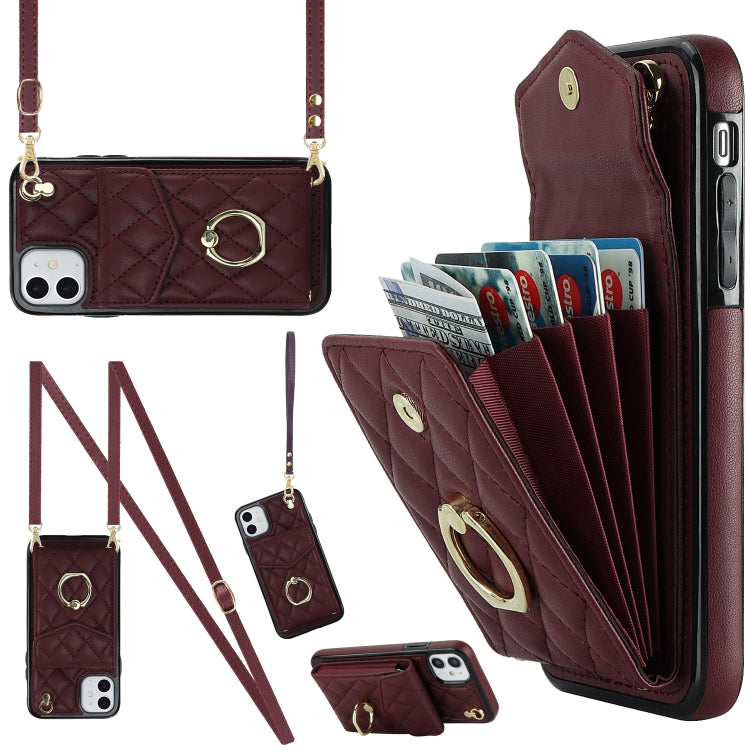 Rauten-Textur-Kartenfach-Handyhülle mit langem Umhängeband, für iPhone 11 Pro Max, für iPhone 11, für iPhone 11 Pro, für iPhone XR, für iPhone XS Max