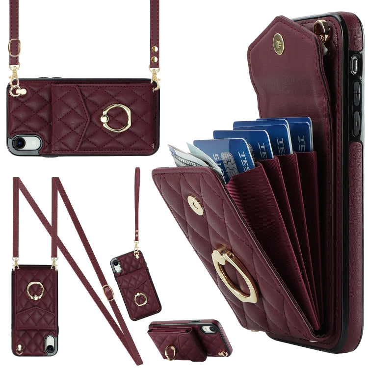 Rauten-Textur-Kartenfach-Handyhülle mit langem Umhängeband, für iPhone 11 Pro Max, für iPhone 11, für iPhone 11 Pro, für iPhone XR, für iPhone XS Max
