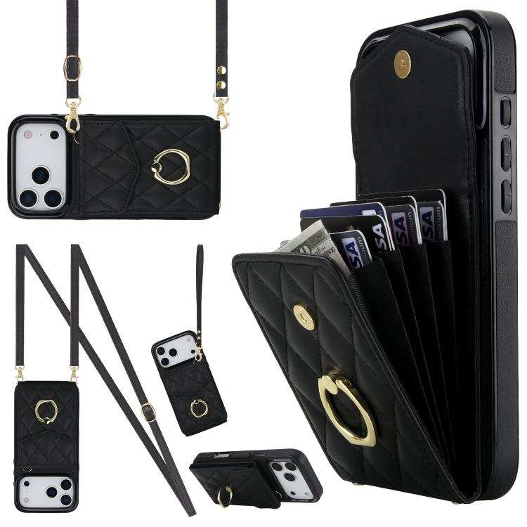 Rhombic Texture Card Bag Phone Case with Long Lanyard, For iPhone 18 Pro / 17 Pro, For iPhone 18 Pro Max / 17 Pro Max, For iPhone 17e / 16e, For iPhone 17, For iPhone Air, For iPhone 15 Pro Max