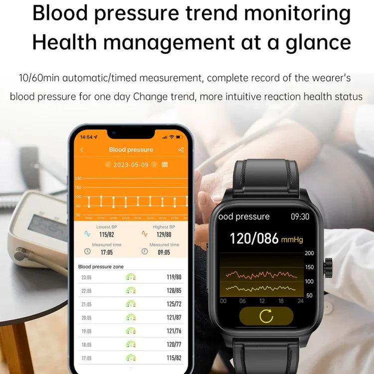 ET540 1,91 Zoll IP67 wasserdichte Smartwatch mit Silikonarmband, unterstützt EKG / nicht-invasive Blutzuckermessung, ET540 (Blau), ET540 (Rot)