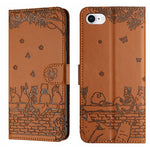 Handyhülle aus Leder mit Katzenprägemuster und Umhängeband, Für iPhone 16e / 17e, Für iPhone 17 Pro Max, Für iPhone 17 Pro, Für iPhone 17, Für iPhone Air, Für iPhone 16 Pro Max, Für iPhone 16 Pro, Für iPhone 16 Plus, Für iPhone 16