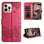 Handyhülle aus Leder mit Katzenprägemuster und Umhängeband, Für iPhone 16e / 17e, Für iPhone 17 Pro Max, Für iPhone 17 Pro, Für iPhone 17, Für iPhone Air, Für iPhone 16 Pro Max, Für iPhone 16 Pro, Für iPhone 16 Plus, Für iPhone 16