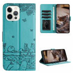 Handyhülle aus Leder mit Katzenprägemuster und Umhängeband, Für iPhone 16e / 17e, Für iPhone 17 Pro Max, Für iPhone 17 Pro, Für iPhone 17, Für iPhone Air, Für iPhone 16 Pro Max, Für iPhone 16 Pro, Für iPhone 16 Plus, Für iPhone 16
