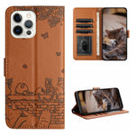 Handyhülle aus Leder mit Katzenprägemuster und Umhängeband, Für iPhone 16e / 17e, Für iPhone 17 Pro Max, Für iPhone 17 Pro, Für iPhone 17, Für iPhone Air, Für iPhone 16 Pro Max, Für iPhone 16 Pro, Für iPhone 16 Plus, Für iPhone 16