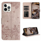 Handyhülle aus Leder mit Katzenprägemuster und Umhängeband, Für iPhone 16e / 17e, Für iPhone 17 Pro Max, Für iPhone 17 Pro, Für iPhone 17, Für iPhone Air, Für iPhone 16 Pro Max, Für iPhone 16 Pro, Für iPhone 16 Plus, Für iPhone 16
