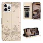 Handyhülle aus Leder mit Katzenprägemuster und Umhängeband, Für iPhone 16e / 17e, Für iPhone 17 Pro Max, Für iPhone 17 Pro, Für iPhone 17, Für iPhone Air, Für iPhone 16 Pro Max, Für iPhone 16 Pro, Für iPhone 16 Plus, Für iPhone 16