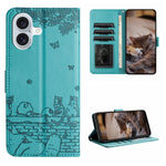 Handyhülle aus Leder mit Katzenprägemuster und Umhängeband, Für iPhone 16e / 17e, Für iPhone 17 Pro Max, Für iPhone 17 Pro, Für iPhone 17, Für iPhone Air, Für iPhone 16 Pro Max, Für iPhone 16 Pro, Für iPhone 16 Plus, Für iPhone 16