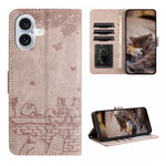 Handyhülle aus Leder mit Katzenprägemuster und Umhängeband, Für iPhone 16e / 17e, Für iPhone 17 Pro Max, Für iPhone 17 Pro, Für iPhone 17, Für iPhone Air, Für iPhone 16 Pro Max, Für iPhone 16 Pro, Für iPhone 16 Plus, Für iPhone 16
