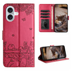 Handyhülle aus Leder mit Katzenprägemuster und Umhängeband, Für iPhone 16e / 17e, Für iPhone 17 Pro Max, Für iPhone 17 Pro, Für iPhone 17, Für iPhone Air, Für iPhone 16 Pro Max, Für iPhone 16 Pro, Für iPhone 16 Plus, Für iPhone 16
