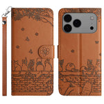 Handyhülle aus Leder mit Katzenprägemuster und Umhängeband, Für iPhone 16e / 17e, Für iPhone 17 Pro Max, Für iPhone 17 Pro, Für iPhone 17, Für iPhone Air, Für iPhone 16 Pro Max, Für iPhone 16 Pro, Für iPhone 16 Plus, Für iPhone 16