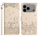Handyhülle aus Leder mit Katzenprägemuster und Umhängeband, Für iPhone 16e / 17e, Für iPhone 17 Pro Max, Für iPhone 17 Pro, Für iPhone 17, Für iPhone Air, Für iPhone 16 Pro Max, Für iPhone 16 Pro, Für iPhone 16 Plus, Für iPhone 16
