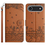 Handyhülle aus Leder mit Katzenprägemuster und Umhängeband, Für iPhone 16e / 17e, Für iPhone 17 Pro Max, Für iPhone 17 Pro, Für iPhone 17, Für iPhone Air, Für iPhone 16 Pro Max, Für iPhone 16 Pro, Für iPhone 16 Plus, Für iPhone 16