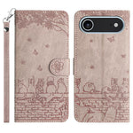 Handyhülle aus Leder mit Katzenprägemuster und Umhängeband, Für iPhone 16e / 17e, Für iPhone 17 Pro Max, Für iPhone 17 Pro, Für iPhone 17, Für iPhone Air, Für iPhone 16 Pro Max, Für iPhone 16 Pro, Für iPhone 16 Plus, Für iPhone 16
