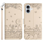 Handyhülle aus Leder mit Katzenprägemuster und Umhängeband, Für iPhone 16e / 17e, Für iPhone 17 Pro Max, Für iPhone 17 Pro, Für iPhone 17, Für iPhone Air, Für iPhone 16 Pro Max, Für iPhone 16 Pro, Für iPhone 16 Plus, Für iPhone 16