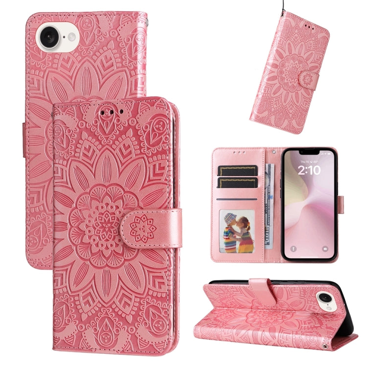 Geprägte Sonnenblumen Leder Handyhülle, Für iPhone 17e / 16e, Für iPhone 17 Pro Max, Für iPhone 17 Pro, Für iPhone 17, Für iPhone Air, Für iPhone 16 Pro Max, Für iPhone 16 Pro, Für iPhone 16 Plus, Für iPhone 16