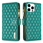 Diamantgitter Reißverschluss-Brieftaschen Leder Flip Phone Case, für iPhone 17 Pro Max, für iPhone 17 Pro, für iPhone 17, für iPhone Air, für iPhone 16 Pro Max, für iPhone 16 Pro, für iPhone 16 Plus, für iPhone 16