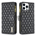 Diamantgitter Reißverschluss-Brieftaschen Leder Flip Phone Case, für iPhone 17 Pro Max, für iPhone 17 Pro, für iPhone 17, für iPhone Air, für iPhone 16 Pro Max, für iPhone 16 Pro, für iPhone 16 Plus, für iPhone 16