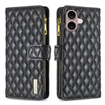 Diamantgitter Reißverschluss-Brieftaschen Leder Flip Phone Case, für iPhone 17 Pro Max, für iPhone 17 Pro, für iPhone 17, für iPhone Air, für iPhone 16 Pro Max, für iPhone 16 Pro, für iPhone 16 Plus, für iPhone 16
