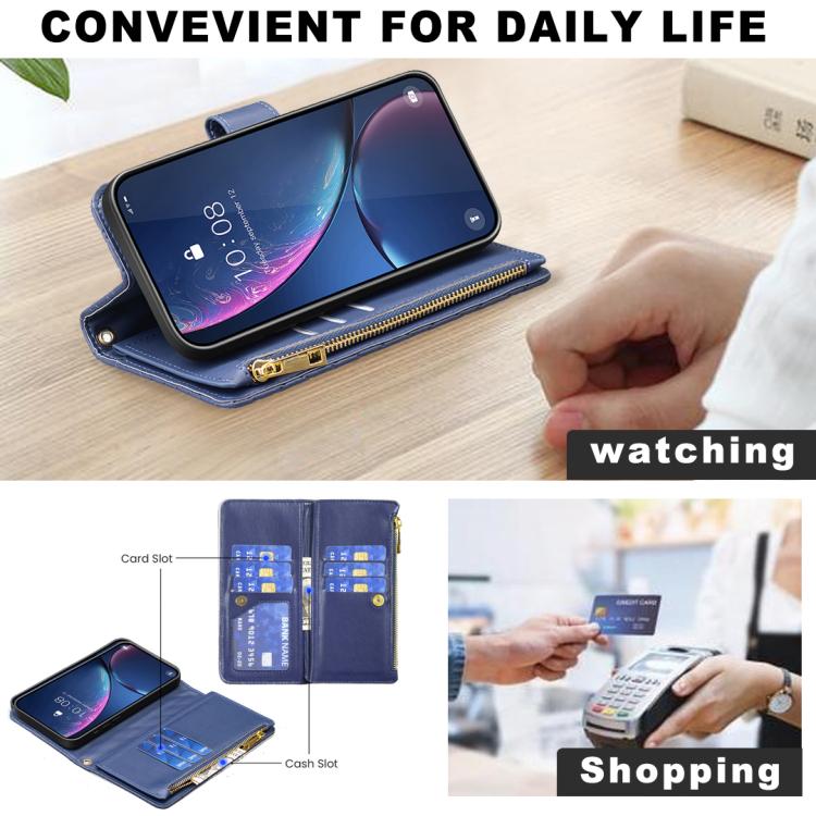 Diamantgitter Reißverschluss-Brieftaschen Leder Flip Phone Case, für iPhone 17 Pro Max, für iPhone 17 Pro, für iPhone 17, für iPhone Air, für iPhone 16 Pro Max, für iPhone 16 Pro, für iPhone 16 Plus, für iPhone 16