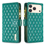 Diamantgitter Reißverschluss-Brieftaschen Leder Flip Phone Case, für iPhone 17 Pro Max, für iPhone 17 Pro, für iPhone 17, für iPhone Air, für iPhone 16 Pro Max, für iPhone 16 Pro, für iPhone 16 Plus, für iPhone 16
