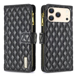 Diamantgitter Reißverschluss-Brieftaschen Leder Flip Phone Case, für iPhone 17 Pro Max, für iPhone 17 Pro, für iPhone 17, für iPhone Air, für iPhone 16 Pro Max, für iPhone 16 Pro, für iPhone 16 Plus, für iPhone 16