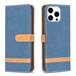 Color Block Denim Texture Leather Phone Case, For iPhone 15 Pro, For iPhone 15 Plus, For iPhone 15