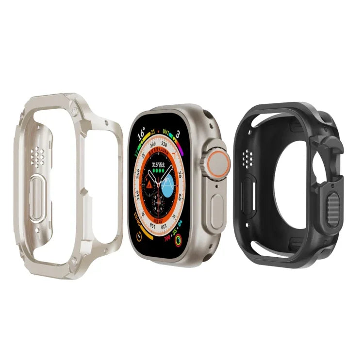 2-in-1 Hybrid-Schutzhülle aus PC und TPU für Apple Watch Series 6/5/4/SE (44 mm), Apple Watch Series 6/5/4/SE (40 mm), Apple Watch Ultra 3/2/1 (49 mm), Apple Watch Series 9/8/7 (45 mm) und Apple Watch Series 9/8/7 (41 mm)