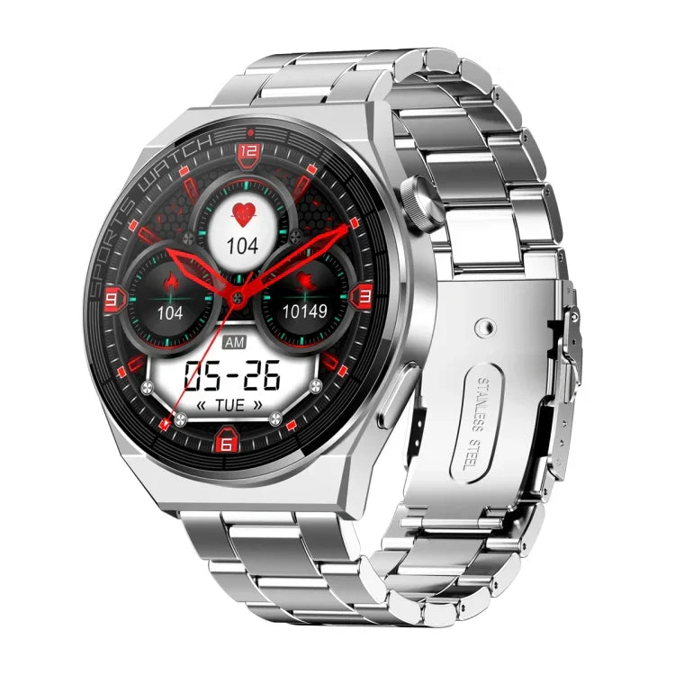 KT62 Smartwatch mit 1,36 Zoll TFT-Rundbildschirm, unterstützt Bluetooth-Anrufe/Blutsauerstoffmessung, Silikonarmband, Lederarmband, Stahlarmband