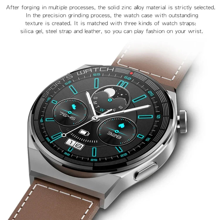 KT62 Smartwatch mit 1,36 Zoll TFT-Rundbildschirm, unterstützt Bluetooth-Anrufe/Blutsauerstoffmessung, Silikonarmband, Lederarmband, Stahlarmband