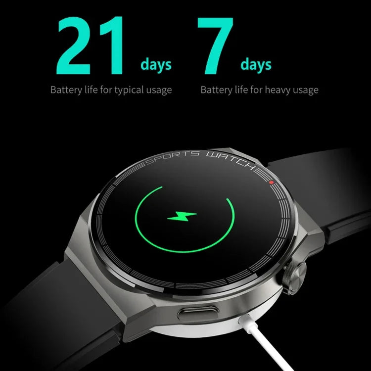 KT62 Smartwatch mit 1,36 Zoll TFT-Rundbildschirm, unterstützt Bluetooth-Anrufe/Blutsauerstoffmessung, Silikonarmband, Lederarmband, Stahlarmband