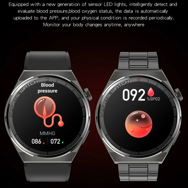 KT62 Smartwatch mit 1,36 Zoll TFT-Rundbildschirm, unterstützt Bluetooth-Anrufe/Blutsauerstoffmessung, Silikonarmband, Lederarmband, Stahlarmband