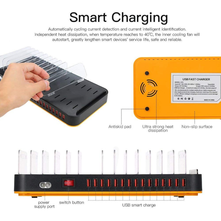 WLX-815P 180W 15-Port USB Schnelllade-Dock Intelligentes Ladegerät mit Halter, 180W US-Stecker, 180W EU-Stecker, 180W UK-Stecker, 180W AU-Stecker