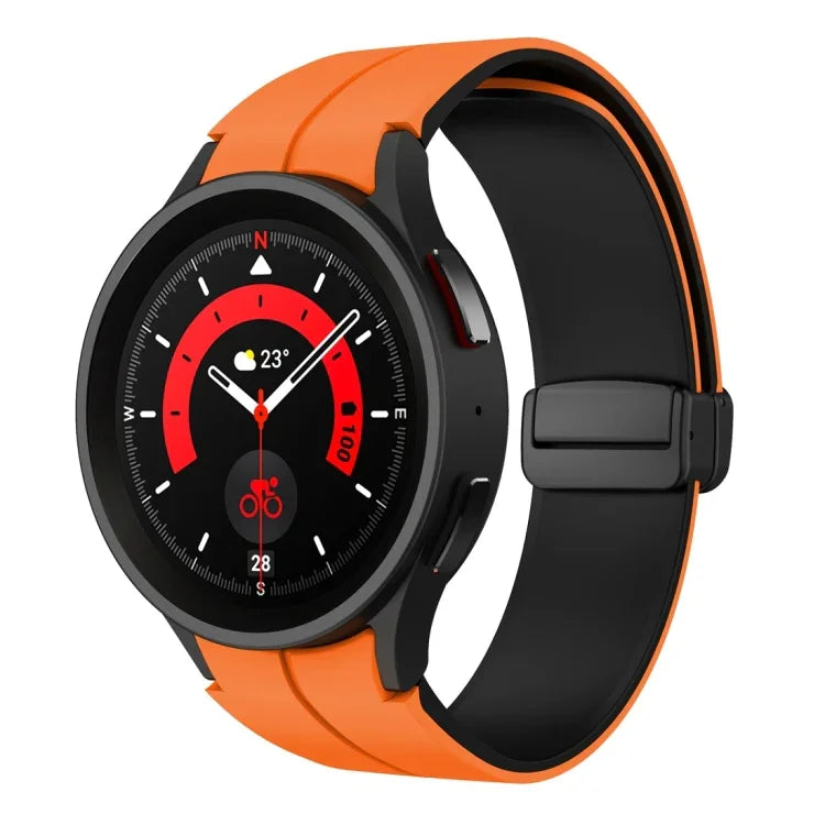 Zweifarbiges Silikon-Uhrenarmband mit Magnetverschluss und Faltschließe, passend für Samsung Galaxy Watch 6 / 6 Classic