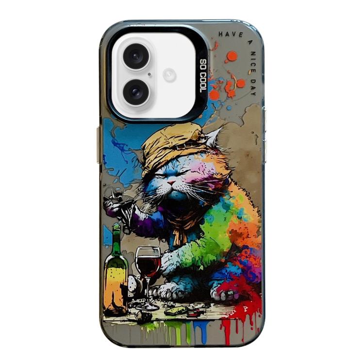 Handyhülle aus PC und TPU mit Tiermuster-Ölgemälde-Serie, für iPhone 16 Pro Max