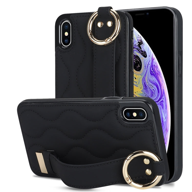 Non-slip Full Coverage Ring PU Phone Case with Wristband, For iPhone XS / X, For iPhone XR, For iPhone XS Max, For iPhone 7 Plus / 8 Plus, For iPhone 7 / 8