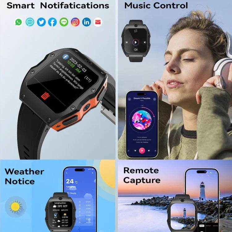 Model X Smartwatch, 1,99 Zoll, IP68 wasserdicht, Android 9.0, 4G, Dual-Kamera, Keramikgehäuse, 2 GB + 16 GB, 4 GB + 128 GB