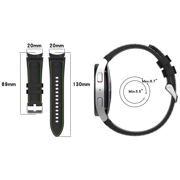 Leder-Silikon-Uhrenarmband, für Samsung Galaxy Watch 6 / 6 Classic