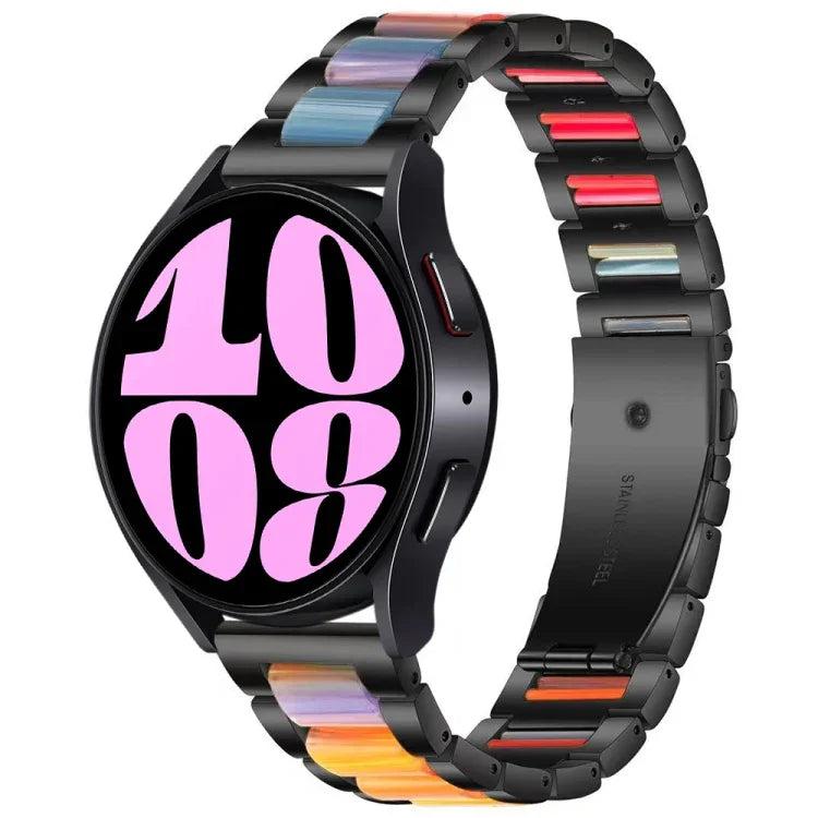 Dreireihiges Uhrenarmband aus Kunstharz und Metall, passend für Samsung Galaxy Watch 6 / 6 Classic