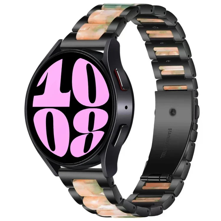 Dreireihiges Uhrenarmband aus Kunstharz und Metall, passend für Samsung Galaxy Watch 6 / 6 Classic