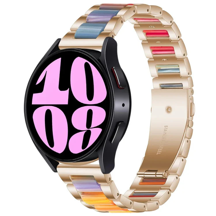 Dreireihiges Uhrenarmband aus Kunstharz und Metall, passend für Samsung Galaxy Watch 6 / 6 Classic