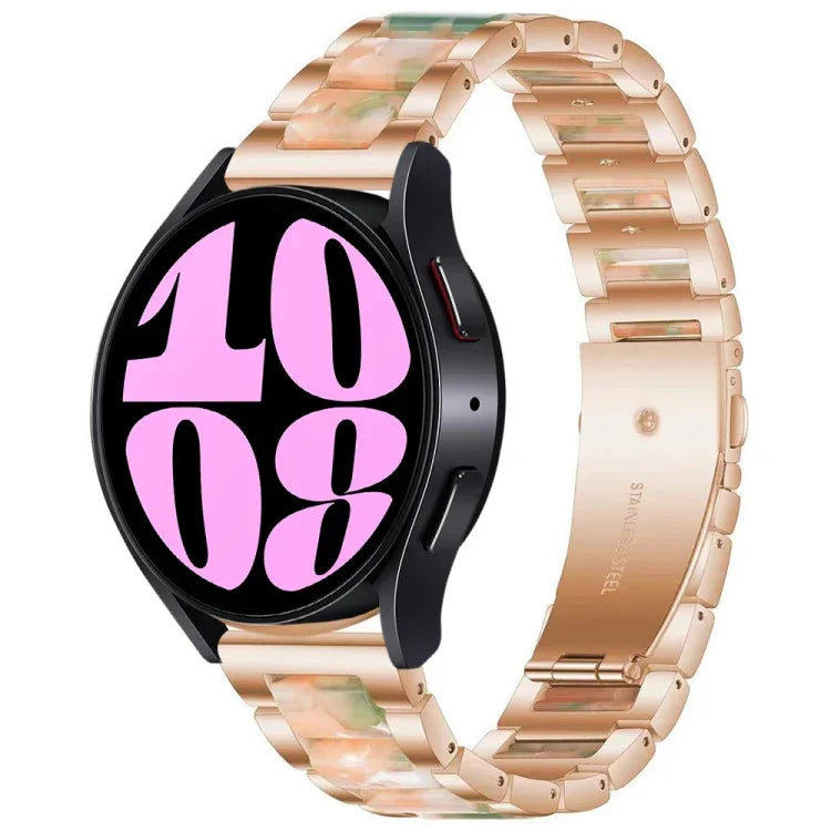 Dreireihiges Uhrenarmband aus Kunstharz und Metall, passend für Samsung Galaxy Watch 6 / 6 Classic