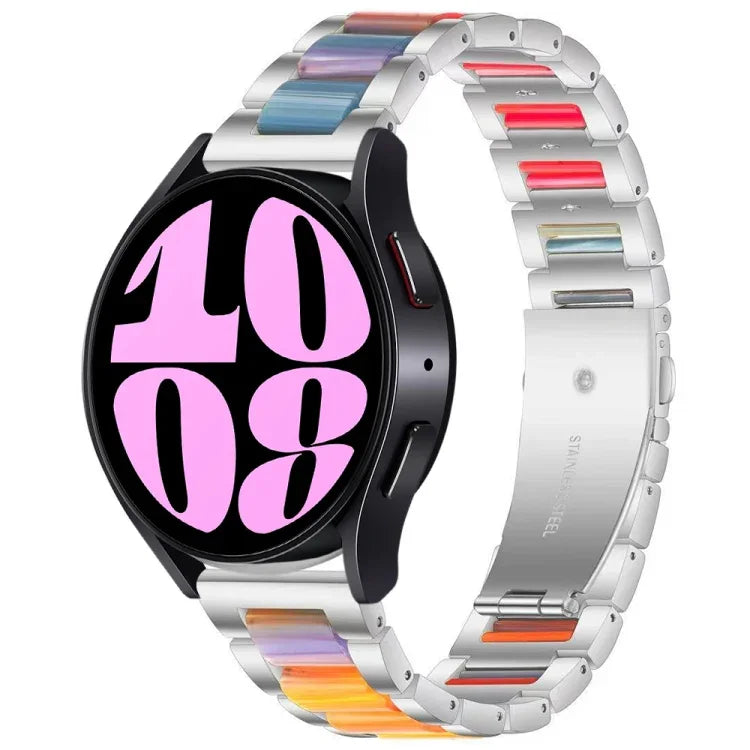 Dreireihiges Uhrenarmband aus Kunstharz und Metall, passend für Samsung Galaxy Watch 6 / 6 Classic
