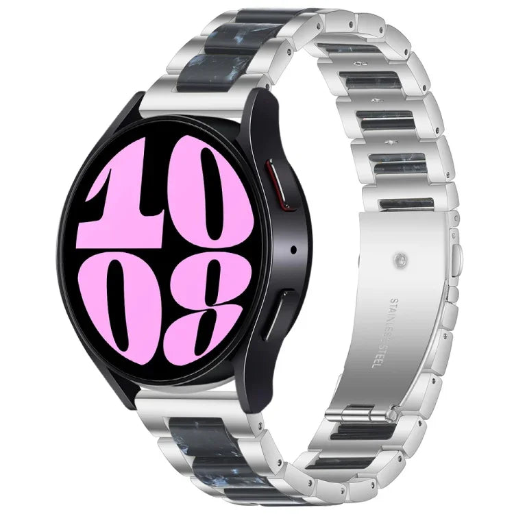 Dreireihiges Uhrenarmband aus Kunstharz und Metall, passend für Samsung Galaxy Watch 6 / 6 Classic