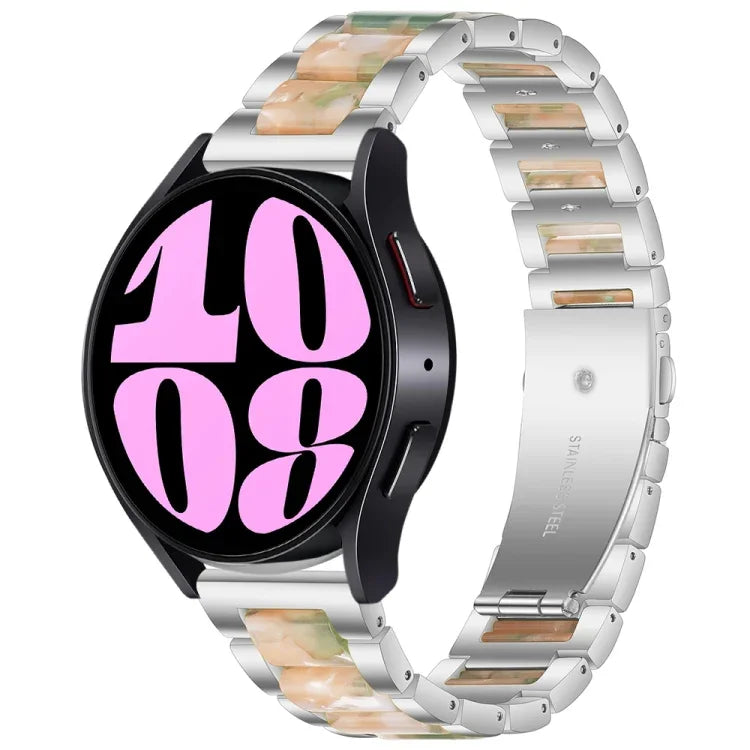 Dreireihiges Uhrenarmband aus Kunstharz und Metall, passend für Samsung Galaxy Watch 6 / 6 Classic
