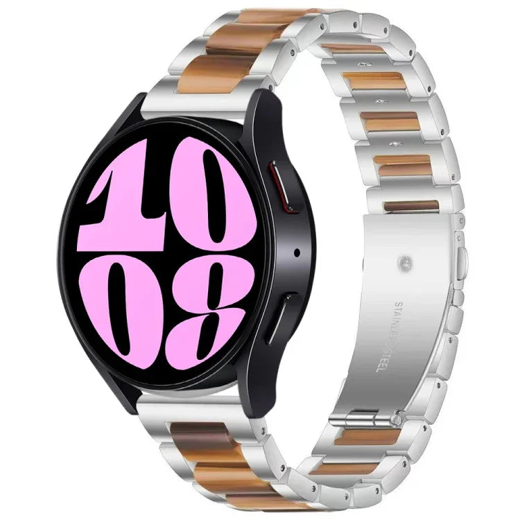 Dreireihiges Uhrenarmband aus Kunstharz und Metall, passend für Samsung Galaxy Watch 6 / 6 Classic