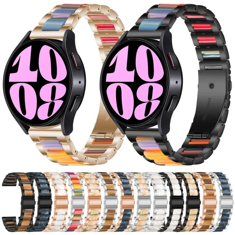 Dreireihiges Uhrenarmband aus Kunstharz und Metall, passend für Samsung Galaxy Watch 6 / 6 Classic